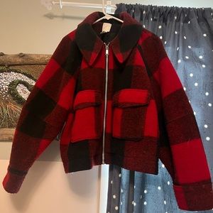 Oversized cropped plaid jacket